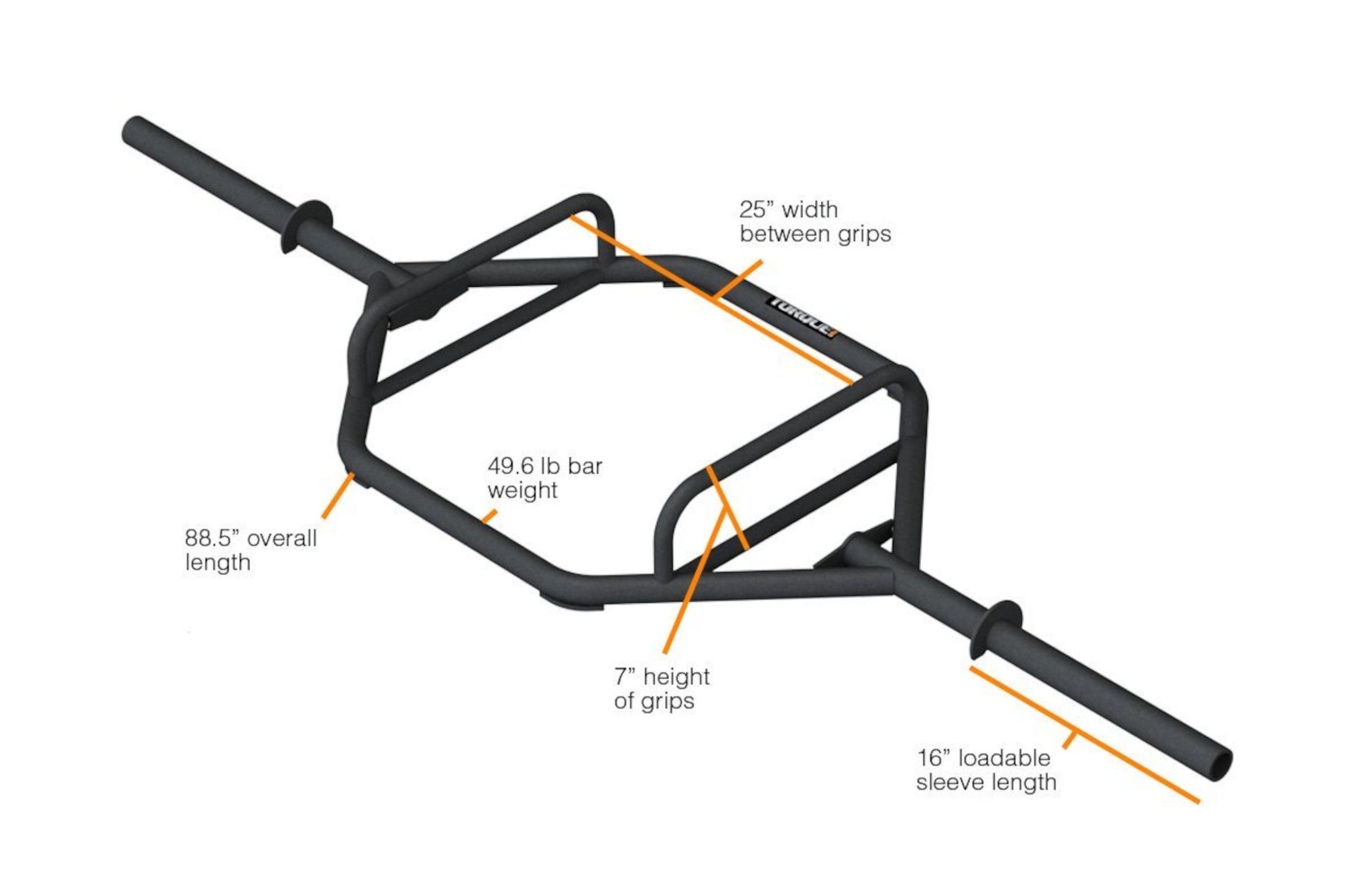 Hex Barbell Dimensions and Specifications Graphic <black>